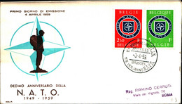 27124)lettera F.d.c. Decimo Anniversario N.A.T.O. Con 250f+5f Belghe Da Roma A Brussel Il 3-4-1959 - 1951-1960