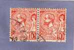 MONACO TIMBRE N° 23 OBLITERE PRINCE ALBERT 1ER 10C ROUGE PAIRE HORIZONTALE - Used Stamps