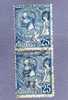 MONACO TIMBRE N° 25 OBLITERE PRINCE ALBERT 1ER 25C BLEU PAIRE VERTICALE - Gebraucht