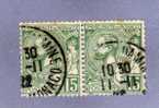 MONACO TIMBRE N° 44 OBLITERE PRINCE ALBERT 1ER 15C VERT PAIRE HORIZONTALE - Used Stamps