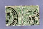 MONACO TIMBRE N° 44 OBLITERE PRINCE ALBERT 1ER 15C VERT PAIRE HORIZONTALE - Usati