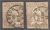 SWITZERLAND, 2x 5 CENTIMES  STRUBEL (RAPPEN), BOTH BLACK SILK THREAD - Usados