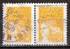 Timbre France Y&T N°3443x2 (1) Obl. Paire. Marianne Du 14 Juillet.  0.01 €.  Jaune. Cote 0.30 € - 1997-2004 Marianne Du 14 Juillet