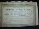 Action " Omnibus De Paris " Paris 1910 Excellent état Reste Des Coupons - Railway & Tramway