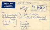 1610. Carta Aerea Certificada CALCUTTA (India)  1965 - Poste Aérienne