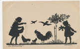 SILHOUETTE, Children Little Girl Feeds Chicken, Rooster, Sign. H. Schaberschul, EX Cond. PC Not Mailed, CAFS, Dresden - Silueta