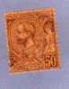 MONACO TIMBRE N° 18 OBLITERE PRINCE ALBERT 1ER 50C LILAS BRUN SUR ORANGE - Used Stamps