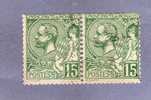 MONACO TIMBRE N° 44 OBLITERE PRINCE ALBERT 1ER 15C VERT PAIRE HORIZONTALE - Usati