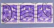 MONACO TIMBRE N° 252 OBLITERE ARMOIRIES ET BLASON 50C VIOLET BANDE DE 3 - Oblitérés