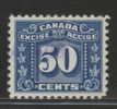 CANADA REVENUE - EXCISE TAX 50 CENTS BLUE - HINGED MINT - VAN DAM # FX80 - Revenues