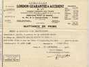 Quittance De Prime London Guarantee & Accident 1944 - Bank & Insurance