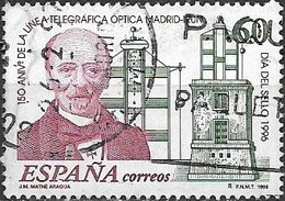 SPAIN 1996 Stamp Day. 150th Anniv Of Madrid-Irun Telegraph Signal Line - 60p Jose Mathe Aragua FU - Usados