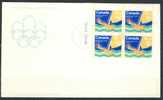 1975 Canada Cachet  FDC Semipostal Plate Block Of 4   " # 3 Olympic Water Sports " Official Post Office Issue - 1971-1980