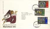 1971 Great Britain Cachet FDC With Complete Set " 1971 Christmas " Bedford Cancel Sent To Canada - 1971-1980 Decimal Issues