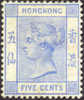 Hong Kong #40 (SG #35) SUPERB Mint Hinged 5c Ultramarine Victoria From 1882 - Unused Stamps