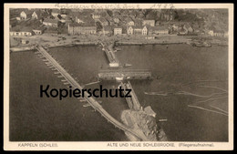 ALTE POSTKARTE KAPPELN ALTE & NEUE SCHLEIBRÜCKE FLIEGERAUFNAHME FESTSCHMUCK BRÜCKENEINWEIHUNG 1927 Brücke Ansichtskarte - Kappeln / Schlei