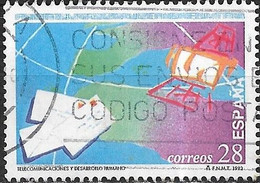 SPAIN 1993 World Telecommunications Day - 28p  Letters, Map And Satellite AVU - Usados