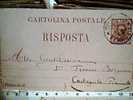 INTERO POSTALE  RISPOSTA 7 E MEZZO Da TORINO X CASTAGNOLE PIEMONTE   1893 CN9245 - Stamped Stationery