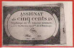 CARTE POSTALE BILLET ASSIGNAT DE CINQ CENTS LIVRES DOMAINES NATIONAUX Editeur A Bergeret Dos Simple 1900 - Monnaies (représentations)