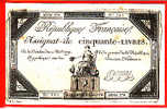 CARTE POSTALE BILLET ASSIGNAT DE CINQUANTE LIVRES DOMAINES NATIONAUX Editeur A Bergeret Dos Simple 1900 état Scan - Monnaies (représentations)