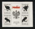 POLAND SOLIDARNOSC 1986 DECEMBER 1981 CARRION BIRDS MS THICK GLAZED PAPER PRINTED ON UNGLAZED SIDE (SOLID 0006/0323) - Solidarnosc Labels
