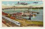 Burlington Iowa Municipal River Terminal, Mississippi River Scene, Dock, Train, Plane, On C1930s Vintage Postcard - Otros & Sin Clasificación