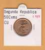 II REPUBLICA  50  CENTIMOS  COBRE  KM#754.1          1.937 #36    EBC/XF     DL-9148 - 50 Céntimos