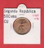 II REPUBLICA  50  CENTIMOS  COBRE  KM#754.1          1.937 #36    SC/UNC    DL-9175 - 50 Centiemos