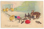 AK Bowlingspiel  KANINCHEN HUHN OSTERN EASTER BOWLING AMAG NR.4080.OLD POSTCARD 1934 - Bowling