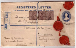 INDE ANGLAISE - ENVELOPPE ENTIER POSTAL RECOMMANDEE De CALCUTTA Pour La SUISSE (LAUSANNE) 1928 - 1911-35 Koning George V