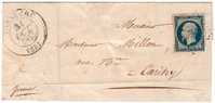 YT N°10 Obl. PC 3374 S/lettre De TONNERRE (Yonne) -1853 - 1852 Louis-Napoléon