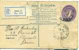 Ireland 1938 Postal Stationery H&G6a Registered Dublin  Plymouth Devon Harp - Brieven En Documenten