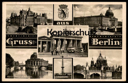 ALTE POSTKARTE GRUSS AUS BERLIN 1936 WAPPEN BRANDENBURGER TOR REICHSTAG SCHLOSS DOM FUNKTURM Ansichtskarte Cpa Postcard - Brandenburger Tor