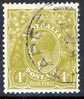 Australia 1926 King George V 4d Yellow-olive - Small Multiple Wmk P 13.5 Used - Actual Stamp - Taree - SG102 - Used Stamps