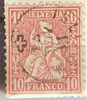 Sitzende Helvetia 38, 10 Rp.rot   ISLIKON       1871 - Gebraucht