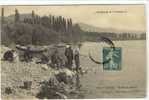 Carte Postale Ancienne Le Teil - Bords Du Rhône - Militaires, Pêcheur à La Ligne, Laveuse, Lavandière - Le Teil