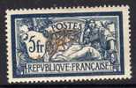 France  N° 123c  X, Merson : 5 F. Bleu Et Chamois, Variété Centre Déplacé , Assez Bon Centrage Trace Charnière Sinon TB - Neufs