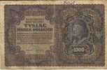 POLAND 1000 MAREK BROWN MAN FRONT MOTIF BACK SERIES III R DATED 23-08-1919  P.28(?) F READ DESCRIPTION - Polen