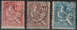 France - 1900-01 - Y&T N° 112, 113, 114 Oblitérés Mouchon Type I - Usados