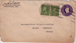 USA - 1922 - LETTRE ENTIER POSTAL Avec REPIQUAGE PRIVE De CARTHAGENA (OHIO) Pour Münster (WESTPHALIE) - 1921-40