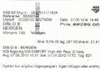 Ticket Train / Fahrkarte NSB : Oslo S - Bergen - Minipris 1 Voksen (31-05-2010) -[Norge - Norway -  Norvège - Norwegen] - Europa