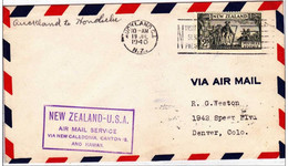 NEW ZEALAND - 1940 - LETTRE Par AVION De AUCKLAND Pour DENVER (COLORADO) Via NOUMEA CANTON Et HAWAII - 1° VOL NZ - USA - Cartas & Documentos