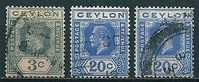 Ceylon  1921/27  George V - 3  Werte (Wz Multi-script CA)  Gestempelt / Used - Ceylan (...-1947)