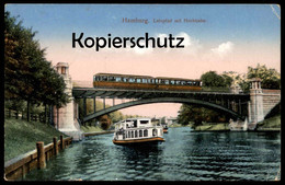 ALTE POSTKARTE HAMBURG WINTERHUDE LEINPFAD MIT HOCHBAHN BAHN SCHIFF Train Zug Lokomotive Feldpost 1915 Cpa Postcard AK - Winterhude