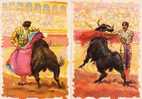 Course De Taureaux - 2 CPA Illustrees - Scenes De Corrida  (25088) - Stieren