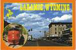 Laramie WY Wyoming, Street Scene Autos, Train Railroad Engine, On C1980s Vintage Postcard - Laramie
