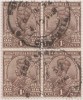 Br India King George V, One Anna Block Of 4, Used, India - 1911-35  George V