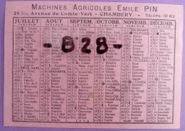 73 - CALENDRIER 1956 MACHINES AGRICOLES EMILE PIN 28 Bis Avenue Du Comte-Vert - CHAMBERY - TELEPH.10-62 - Andere & Zonder Classificatie