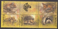 1989 Zoo Relief Fund Rabbits, Hedgehog, Squirrels Zebras Sheet Of 5 MNH - Conigli