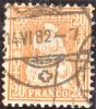 Schweiz 1882-06-14 Thun Zu#48 Faserpapier Sitzende Helvetia 20 Rp.orange Bedarfsstempel - Gebraucht
